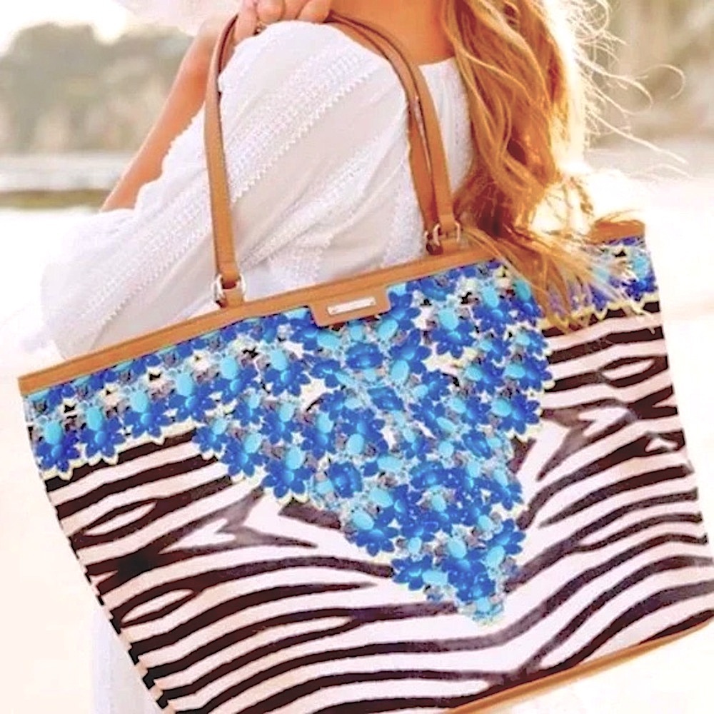 Stella & Dot Capri Jeweled Zebra Tote Bag